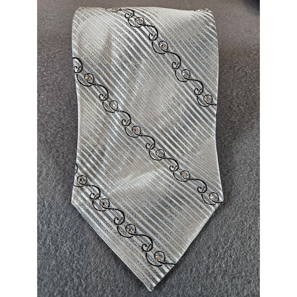 STEVEN LAND Silver Striped With Diamonds‎ Silk Men's Neck Tie  62x4